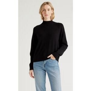 Quince Black Eco knit Milano Stitch Mock Neck Pullover Size M NWT